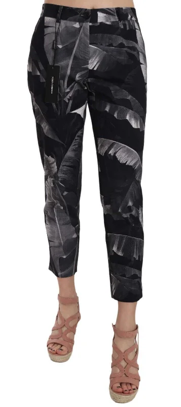 Dolce & Gabbana Elegant Black Banana Leaf Print Capri Pants Cozy Lounge Pants