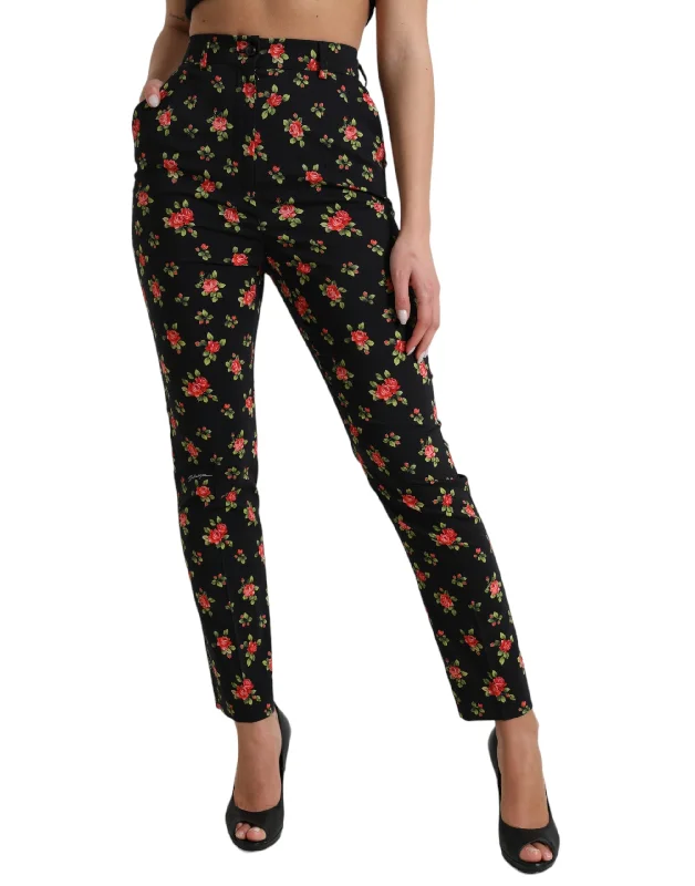 Elegant High-waist Floral Tapered Pants Formal Dress Pants