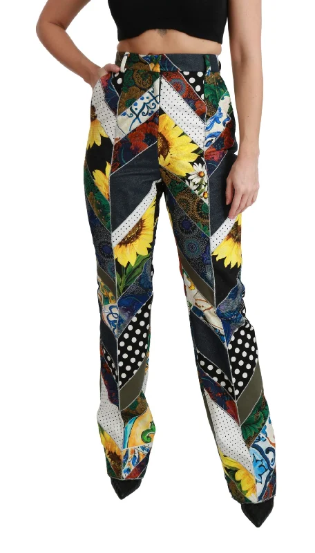 Dolce & Gabbana Elegant High Waist Multicolor Straight Pants Comfortable Denim Leggings