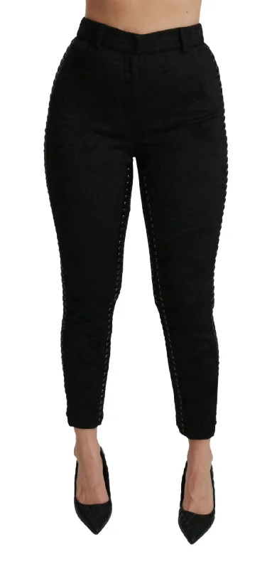 Dolce & Gabbana Elegant High Waist Skinny Black Brocade Pants Casual Wide Pants