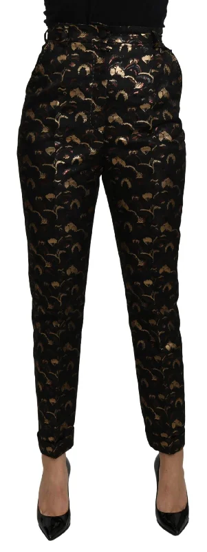 Dolce & Gabbana Elegant High Waist Tapered Brocade Pants Relaxed Lounge Trousers