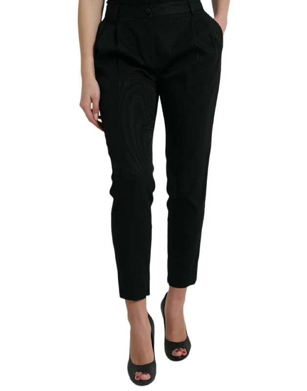 Elegant High-waist Tapered Cropped Pants Chic Checkered Pants