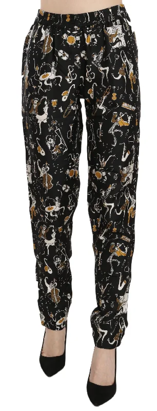 Dolce & Gabbana Elegant High Waist Tapered Silk Pants Trendy Velvet Pants