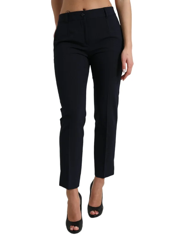 Elegant Mid Waist Tapered Pants In Blue Cozy Jogger Leggings