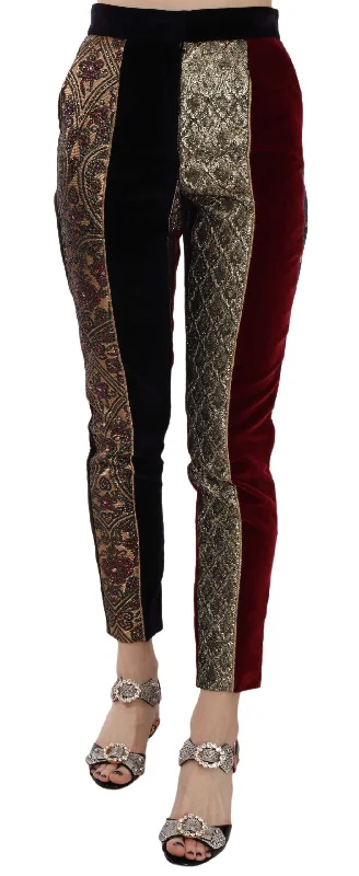 Dolce & Gabbana Elegant Multicolor Jacquard Cropped Pants Casual Plaid Pants