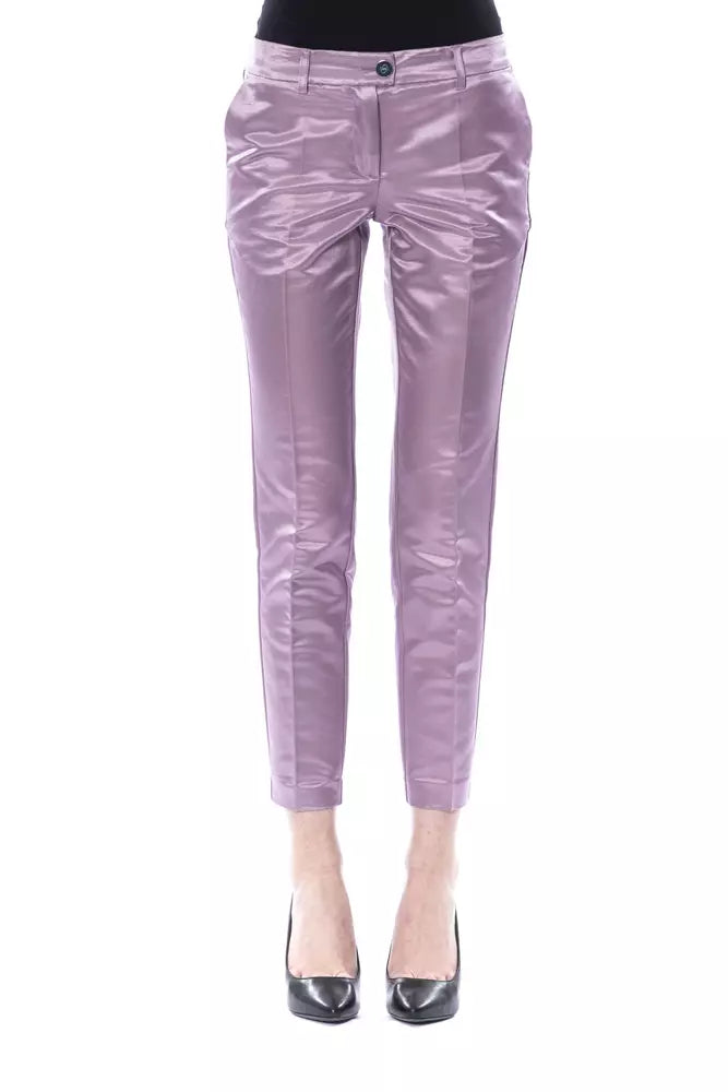 BYBLOS Purple Cotton Women Pant Comfortable Wide-Leg Pants