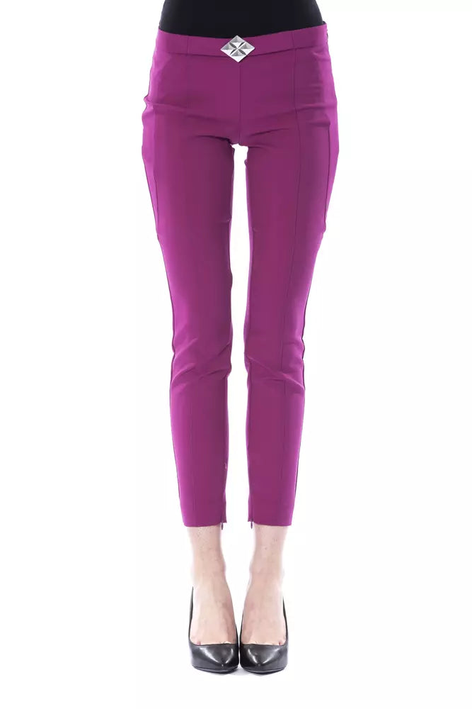 BYBLOS Purple Polyester Women Pants Relaxed Fit Trousers