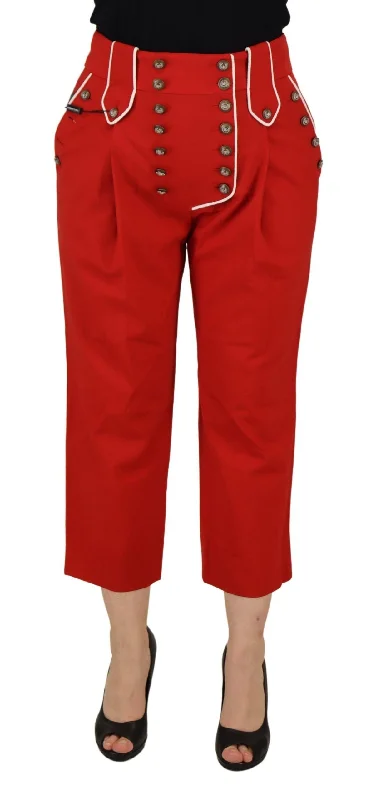 Elegant Red High-waist Cropped Pants Formal Dress Pants