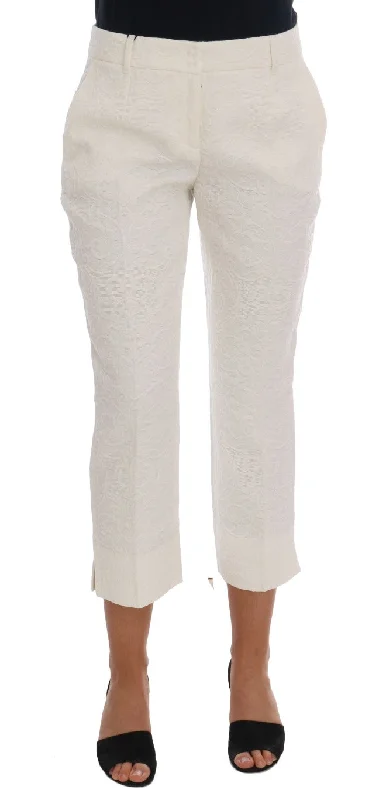 Dolce & Gabbana Elegant White Capri Pants - Cotton & Silk Blend Comfortable Jogger Trousers