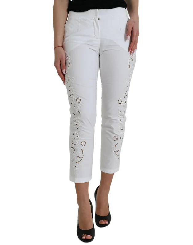 Elegant White Tapered Mid Waist Pants Trendy Wide-Legged Trousers