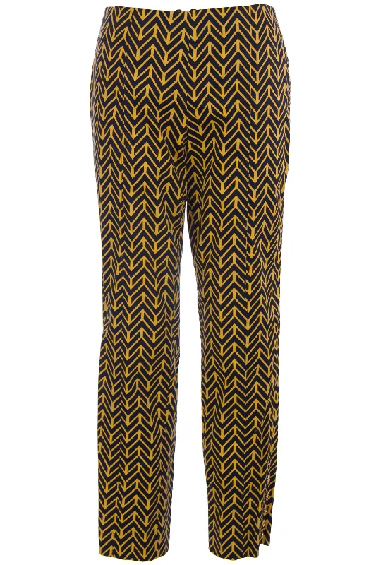 ELIZABETH MCKAY Yellow Chevron Print Audrey Chino Pants 1050 $175 NWT Stylish Paperbag Waist Pants