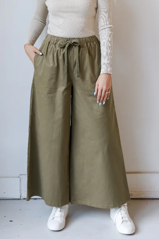 FINAL SALE - Enhanced Energy Olive Wide Leg Pants Classic Stretch Pants