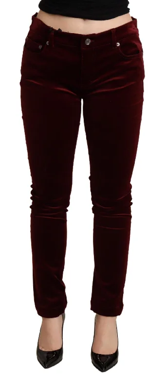 Dolce & Gabbana Exquisite Bordeaux Red Skinny Pants Soft Sweatpants Style
