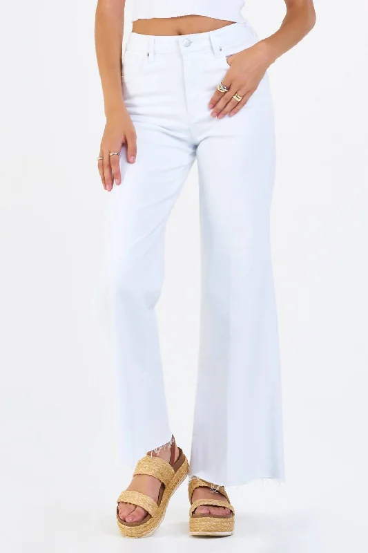 Fiona Wide Leg Jeans In White Stylish Slim Fit Denim