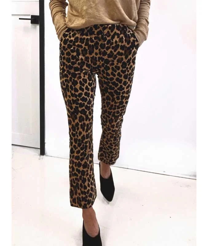 Frame Cheetah Print Velvet Crop Flare Pants Trendy Work Pants