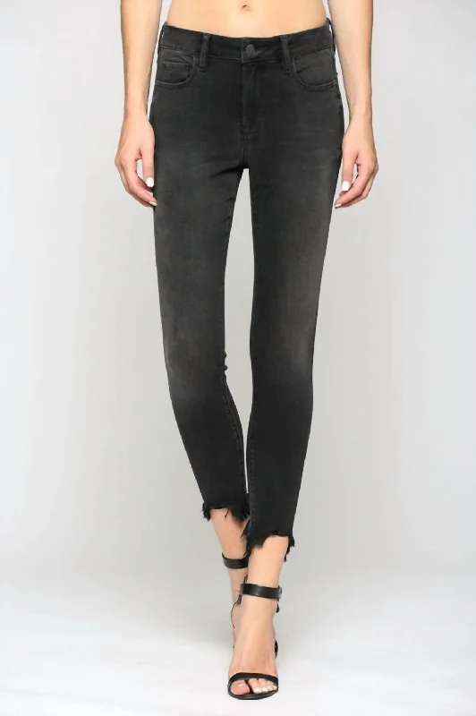 Frayed Hem Mid Rise Skinny Jean In Vintage Black Trendy Wide-Leg High-Waist Denim