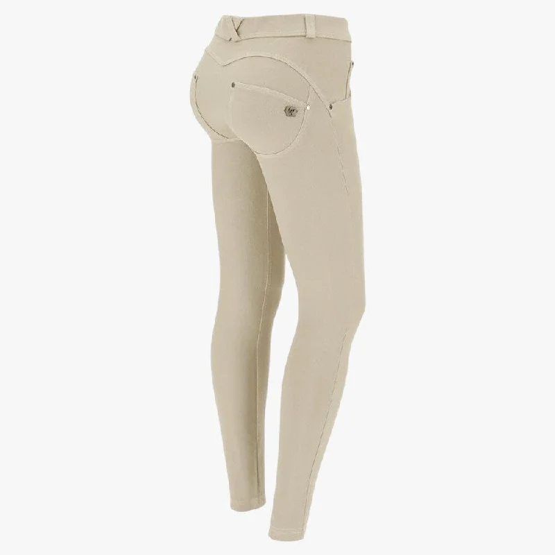 Freddy Womens Wr.Up Skinny Push Up Cotton Pants Brown Rice Comfy Zip-Up Pants