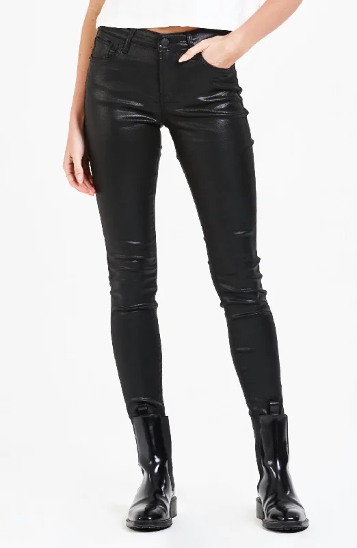 Gisele Coated Skinny Jean In Black Fashionable Button-Front Jeans