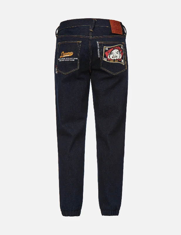 Godhead and Daruma Calligraphy Pocket Denim Jogger Pants Comfy Athletic Pants