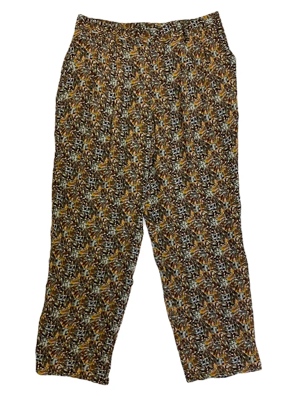 Hanley Mellon Women's Square Print Georgette Slim Pant Chic Faux Leather Pants