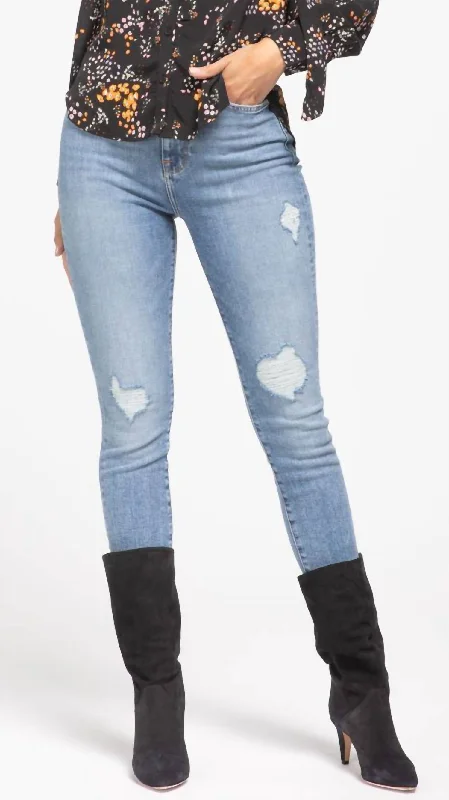 High Waist Ankle Skinny Jean In Light Wash Stylish Acid-Wash Jeans