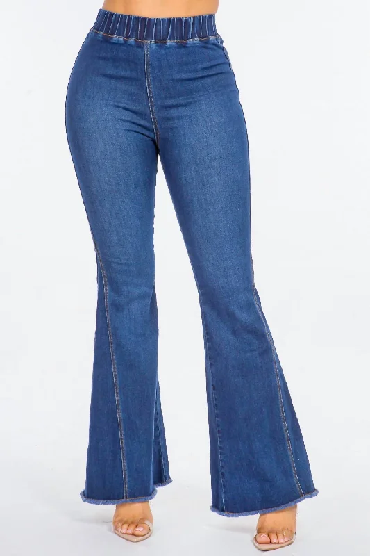 High Waist Curvy Flare Jeans In Dark Blue Comfortable Mid-Rise Jeans