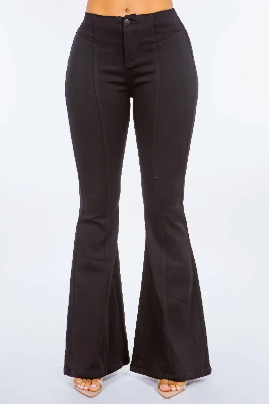 High Waist Pull On Flare Jeans In Black Fashionable Button-Front Jeans