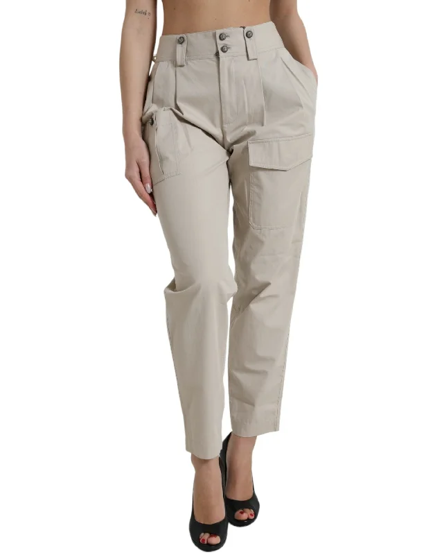 High-waisted Tapered Fashion Pants - Beige Formal Wide-Leg Pants