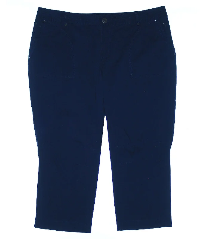 INC Dark Blue Rhinestone Embellished Skinny Leg Casual Cotton Pants Elegant Palazzo Trousers
