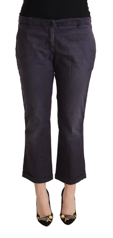 Jucca  Low Waist Folded Hem Fla Cropped Women's Pants Slim-Fit Leggings