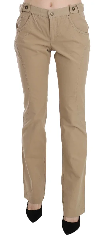 Just Cavalli Beige Mid Waist Straight Leg Pants Comfortable Denim Pants