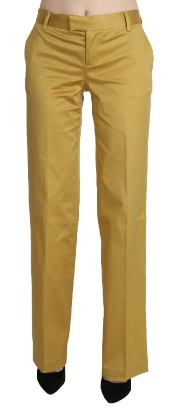 Just Cavalli Mustard Mid Waist Tailored Cotton Pants High-Waist Yoga Pants