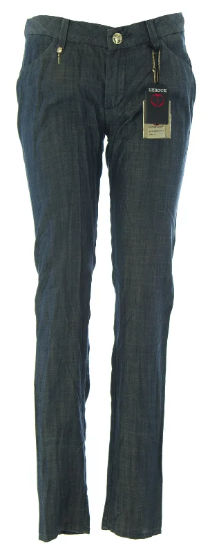 LEROCK Women's Grey Soft Fit Flared Loose Leg Pants Sz 27 NEW High-Waist Trousers