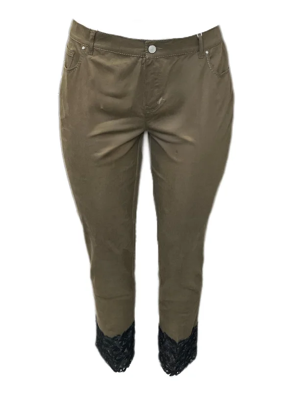 MARINA RINALDI Women's Khaki Olive Racconto Cropped Pants $345 NWT Classic Straight-Leg Pants