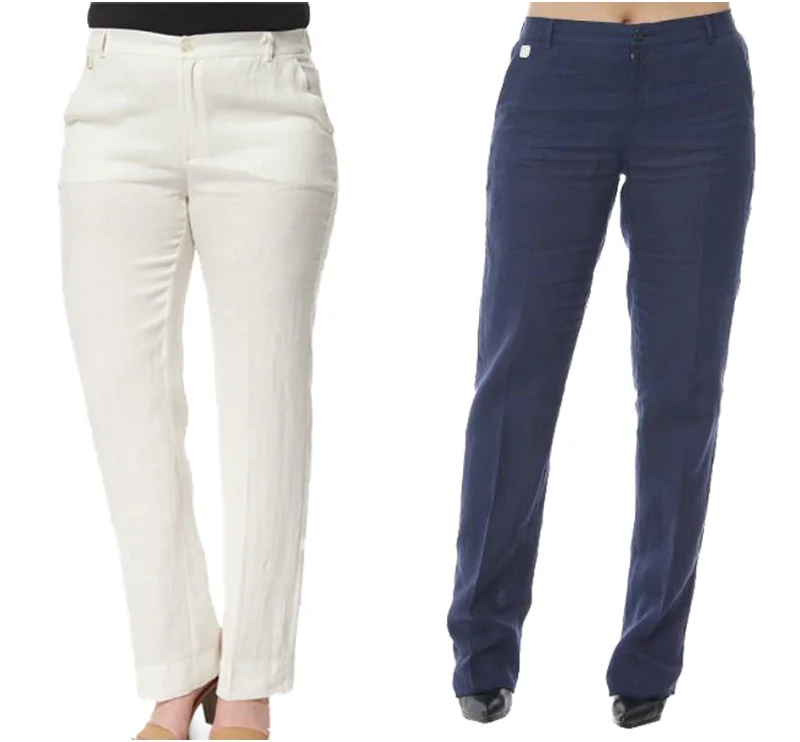 MARINA RINALDI Women's Raul Original Straight Flax Pants $360 NWT Trendy Wide-Leg Pants