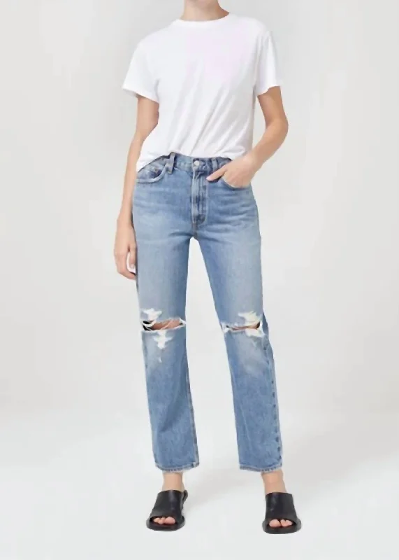 Mia Mid Rise Straight Jean In Rule Chic Rip-Detail High-Waist Jeans