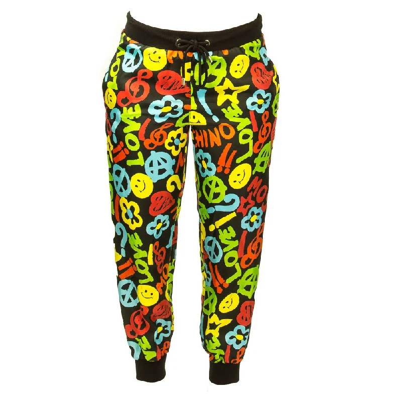 Moschino Couture Silk Jogger Pants IT 40 Black Multi Cozy Full-Length Pants