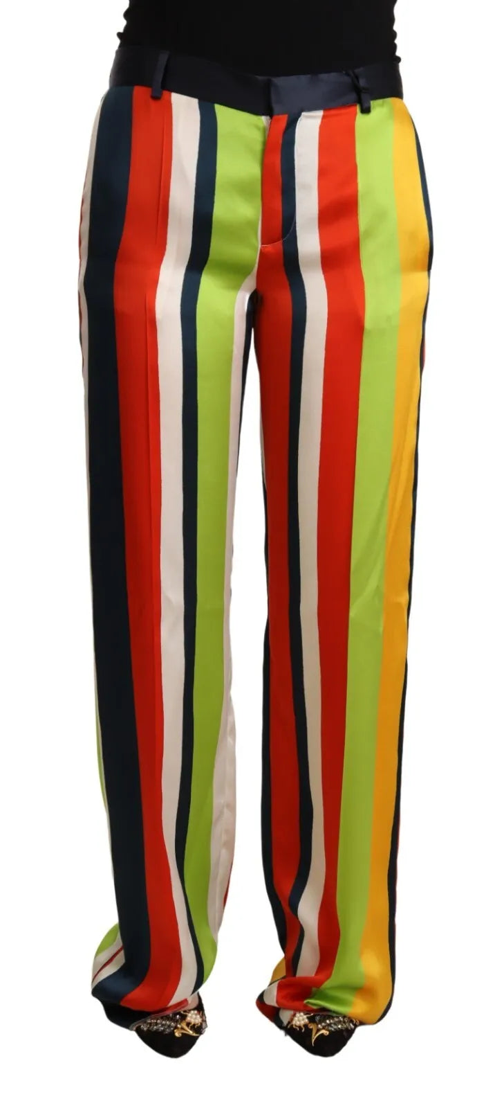 Multicolor Striped Mid Waist Straight Pants Comfortable Denim Pants