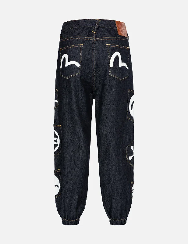 Multi-Pocket Loose Fit Denim Jogger Pants Casual Plaid Pants