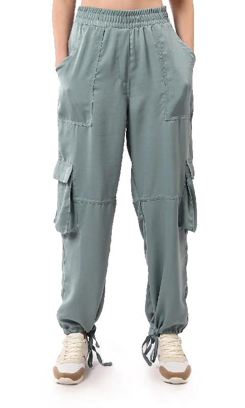 O179139 Casual Mint Jogger Pants With Multiple Pockets Casual Drawstring Pants