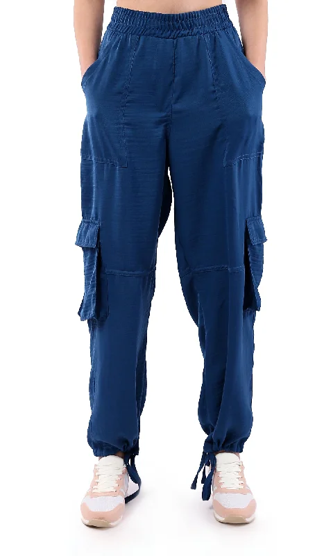 O179140 Casual Comfy Solid Jogger Pants - Petroleum Comfortable Fleece Pants