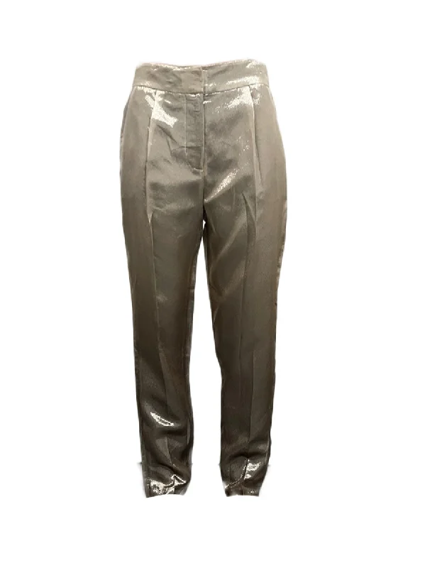 OLCAY GULSEN Women's Gradient Metallic Slim Fit Pants 1035 Sz S $325 NEW Soft Stretch Trousers