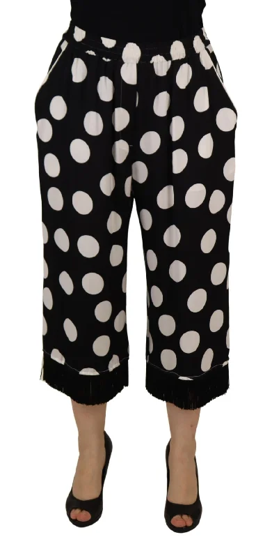 Polka Dot Silk Mid Waist Pants Fashionable Jogger Pants
