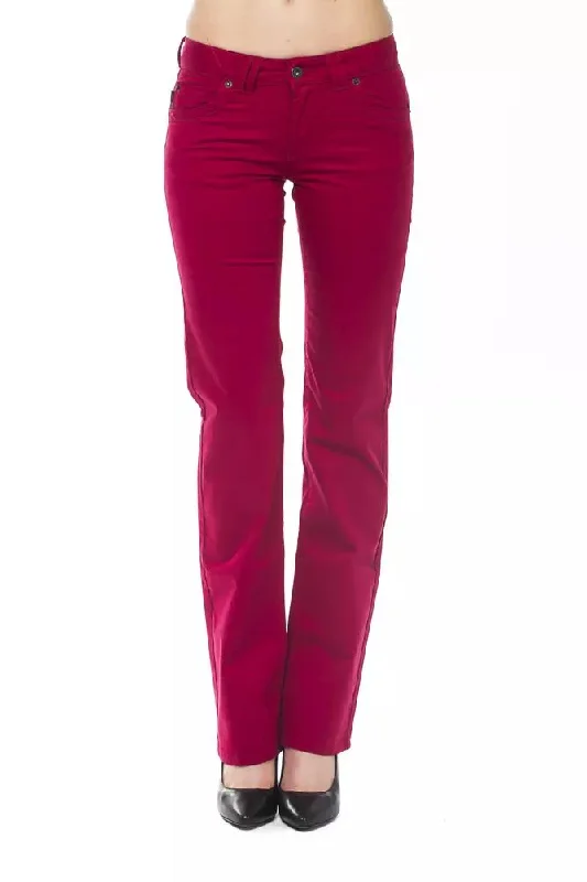 Red Cotton Women Pants Elegant Palazzo Trousers