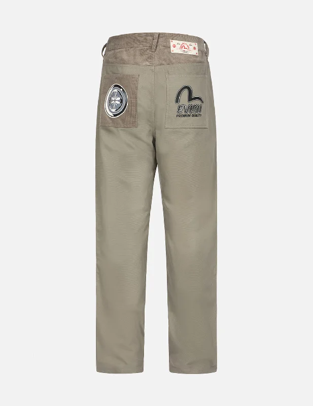 Seagull and Kamon Print Straight Fit Chino Pants Chic Slim Fit Pants