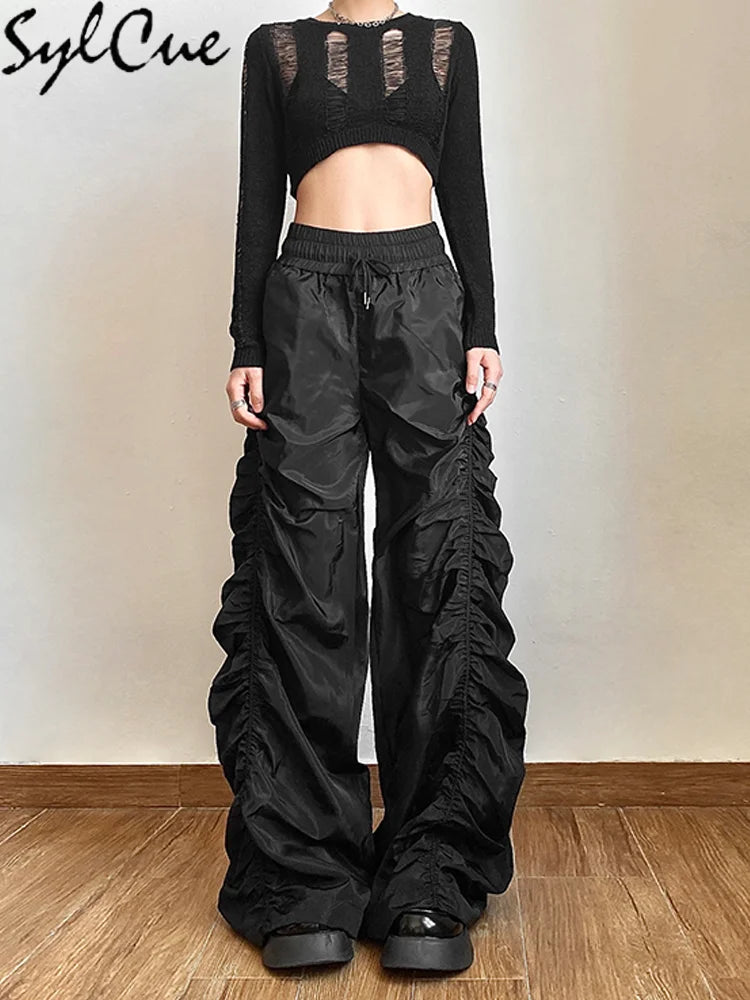 All-Match Casual Loose Girl High Waist Wide Leg Lantern Pants Stylish Paperbag Waist Pants