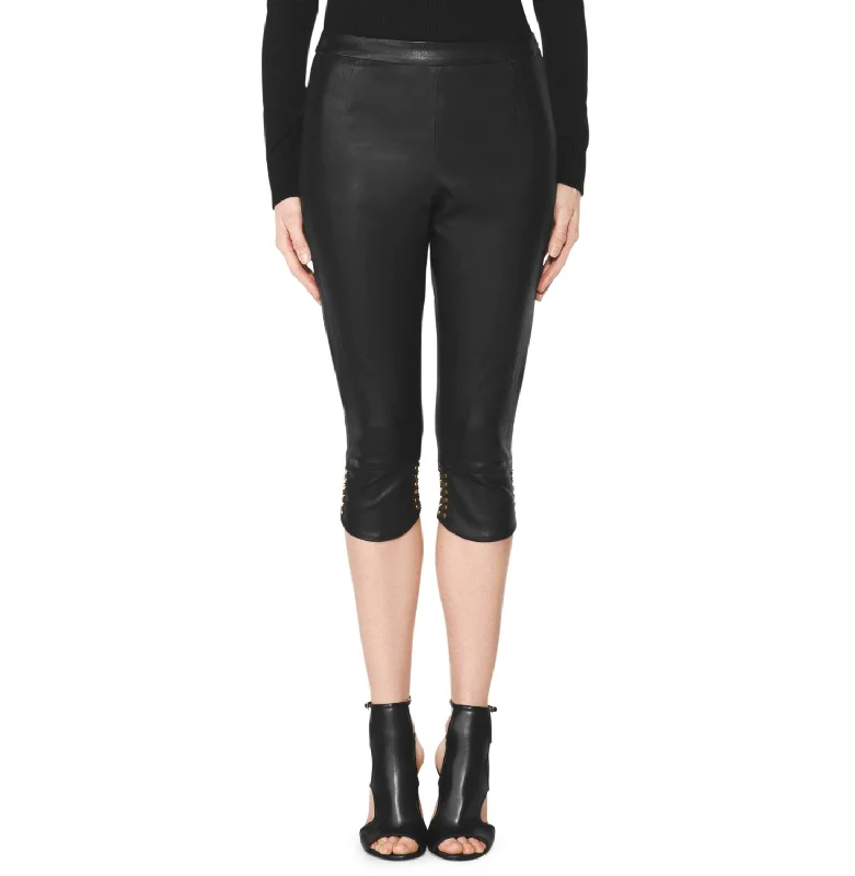 Tamara Mellon of Black Cropped Leather Biker Pants $1,395 NEW Relaxed Lounge Trousers