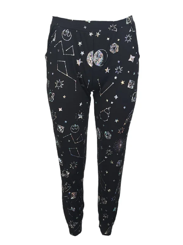 TEREZ Women's Black Hologram Galaxy Foil Pants #12698351 Large NWT Classic Straight-Leg Pants