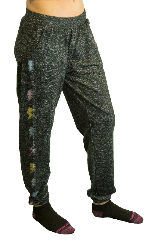 TEREZ Women's Black Rebel Rebel Placement Lounge Pants #2316 NWT Trendy High-Waist Trousers