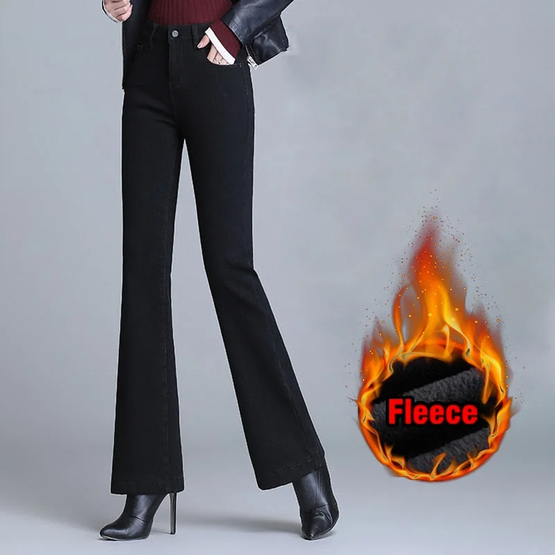 Women Fleece Flared Pants Casual Plaid Pants